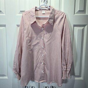 New Women’s Red & White Button-Up Blouse – Size 1XL